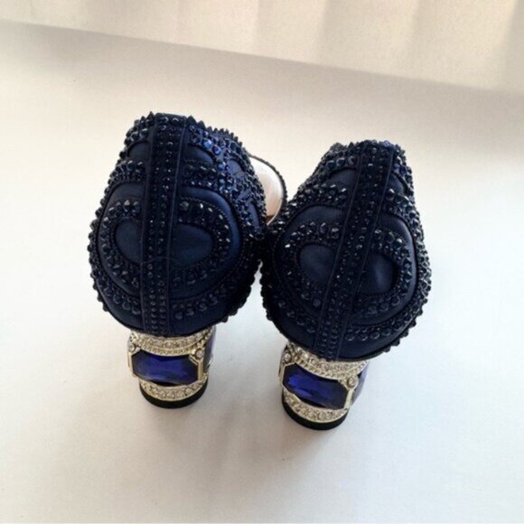 Size 7.5 XYD Women’s Satin Pumps Pointed Toe D'Orsay Crystal Heels Rhinestone - Picture 8 of 12